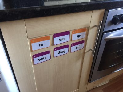 tricky words stuck to cupboard